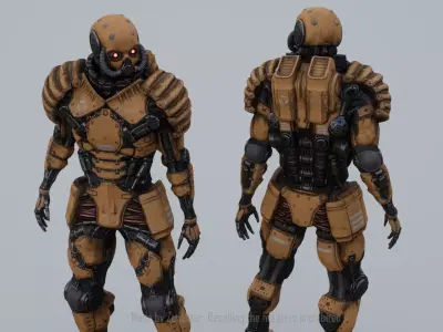 Gameready highly detailed realistic yellow robot Low-poly 3D model