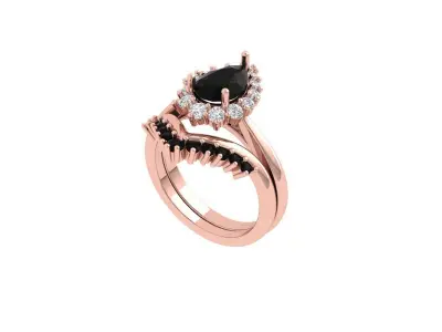 Pear Solitaire Ring Bridal set 3D print model