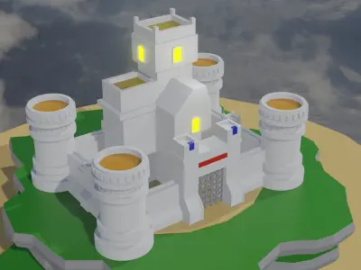 low poly castle in sky Low-poly 3D model