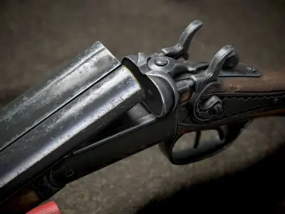 ShotGun two antique flintlock pistols Low-poly 3D model