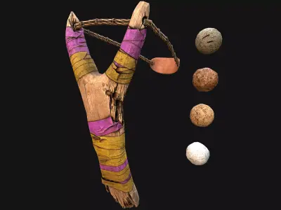 Medieval Wooden Slingshot Fair Weapon Low-poly 3D model