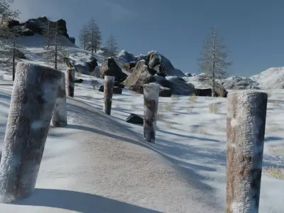 Snowy Village Landscape 3D model