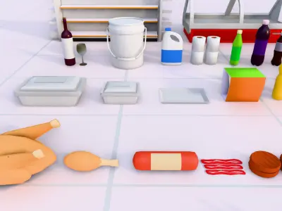 Lowpoly Food Asset Pack for Supermarkets and Grocery Stores Low-poly 3D model