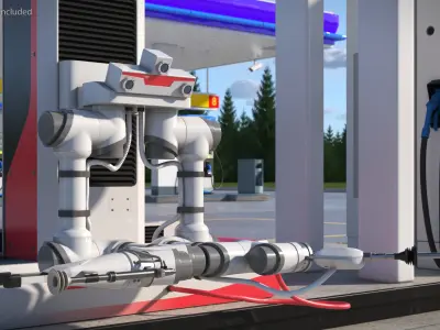  Industrial Robot Refueling System Red Rigged for Cinema 4D 