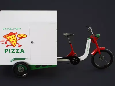 Electric Cargo Tricycle Delivery Bicycle - Pizza Delivery Low-poly 3D model