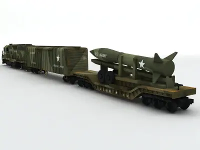 Military US Army Train Locomotive Missile Cargo Green Camouflage Low-poly 3D model