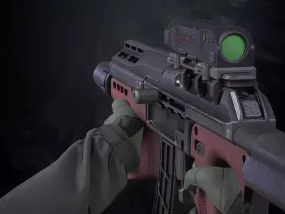 NM-52 Assault Rifle With Hands And Weapon Case Low-poly 3D model