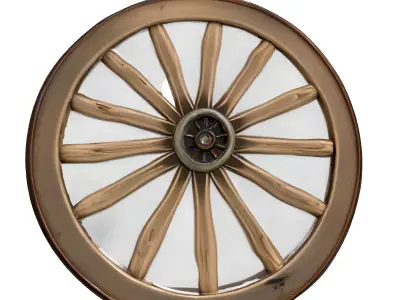 Rustic Wooden Wagon Wheel Low-poly 3D model