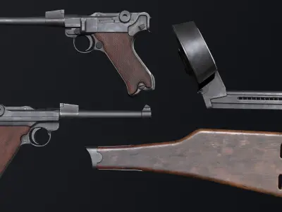 PBR Artillery Luger P08 Low-poly 3D model