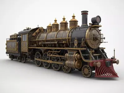 Armored Steampunk War Train Locomotive 3D Model Low-poly 3D model