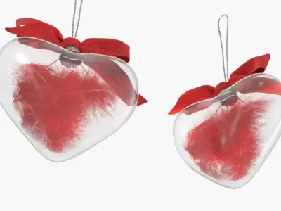 Clear Glass Remembrance Heart with Red Feather Inside 3D model