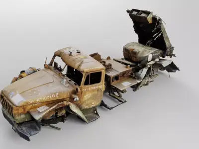 Destroyed BM-21 Grad or hailstorm multiple rocket launcher 3D model