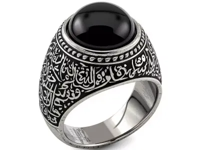 Ottoman Calligraphy Black Onyx Ring 3D Model Silver Signet Low-poly 3D model