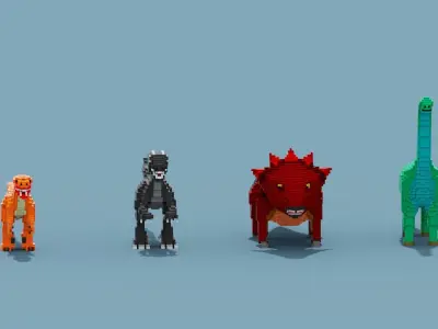 Voxel Dinosaur Collection Low-poly 3D model