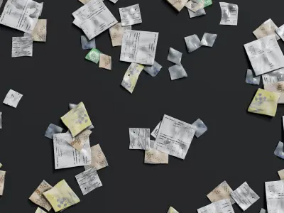 Trash Flat Thins - Paper Sachets Envelopes Documents Wrappings Low-poly 3D model