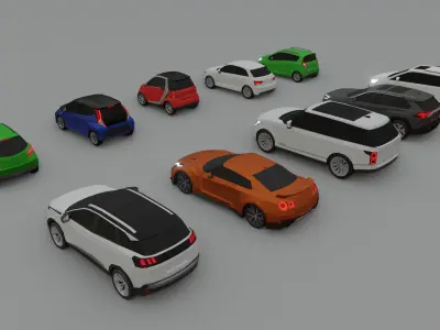 collection of 10 low poly cars - no brands 3D model