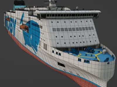 Passenger Ro-Ro Cargo Ship 3D  model Low-poly 3D model