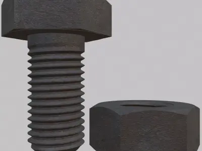 M10 Hex Bolts and Nuts with Rusty Iron Texture Fine Threads 3D model