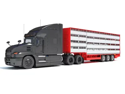 Truck with Cattle Animal Transporter Trailer 3D model purchase