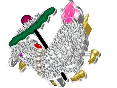 Antique Diamond Hen Hip Hop Brooch 3D print model