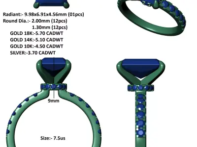 Radiant Stone Solitary Engagement Ring 3D print model