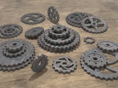 Low poly cogwheel gear set Low-poly 3D model