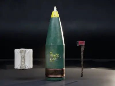 Battleship Powder Bag-Fire Axe-Gun Shell Low-poly 3D model