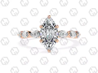 Ring 175 Marquise Shape marquise on shanks with Gems 3D print model