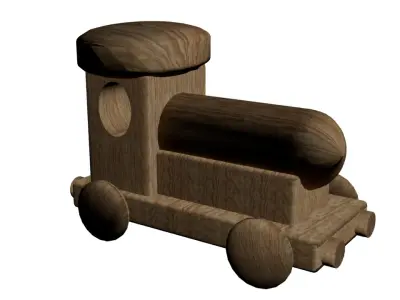 Wooden Toy Train Low-poly 3D model 2