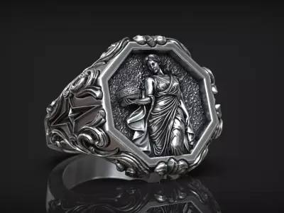 Virgo Zodiac Sign Ring Antique Sculpture Signet 3D print model