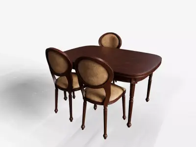 Antique Dining Table with Upholstered Chair Low-poly 3D model