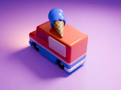 Whimsical ice cream truck - low poly Low-poly 3D model