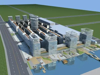 Architecture office building near river 3D model