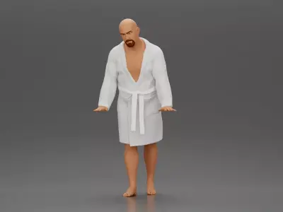 Man in White Robe Posing with Bare Feet and Open Hands 3D print model