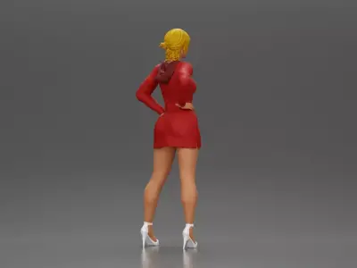 woman in red long hoodie with hands on hips showing elegance 3D print model