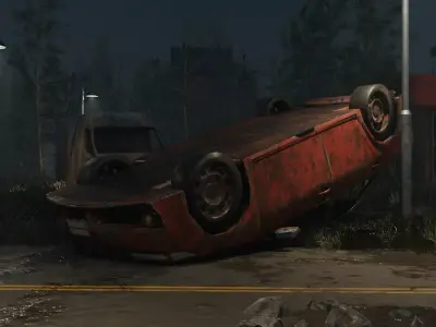 Low Poly Damaged Car Rusted Wreck Mobile Game Ready Low-poly 3D model