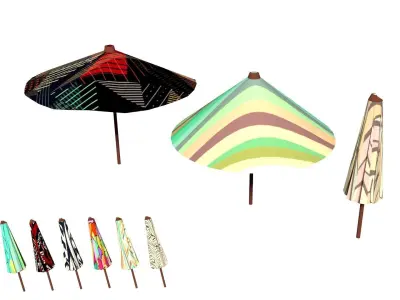 Parasol Umbrella Pack Rigged Animated Low Poly PBR Low-poly 3D model