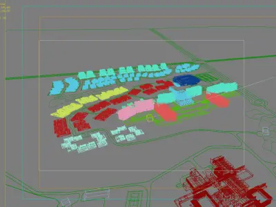 Architecture residential complex in middle of field 3D model purchase