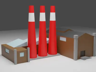 Factory with chimneys Free low-poly 3D model