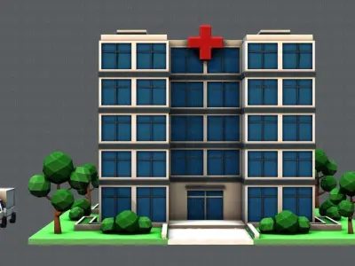 Hospital Building Low-poly 3D model purchase