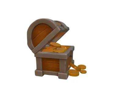 Open Wooden Treasure Chest Filled With Gold Coins 3D Model Low-poly 3D model