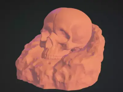 Skull on Rock 3D Model Realistic Decorative Sculpture Free 3D print model