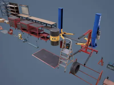 Garage-Autoservice Props Pack  Low-poly 3D model