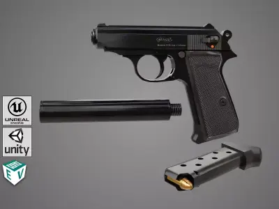 Pistol 05 Black Generic All PBR Unity UE Textures Included Low-poly 3D model