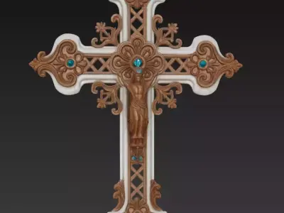 Baroque Cross - Ornamental Sacred Sculpture Collection 3D Model Pack