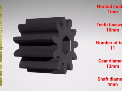 Cylindrical gear - paired - z11 m1 D13 d4 3D print model