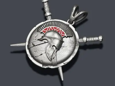 Spartan Helmet Shield Sword pendant 3D print model