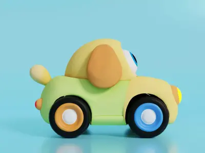 Cute 3D Dog Car Cartoon Model  Stylized Puppy Toy Vehicle 3D model