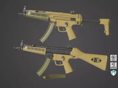 Machine Guns15 Two Sandal Single Mat All PBR Unity UE Textures Low-poly 3D model