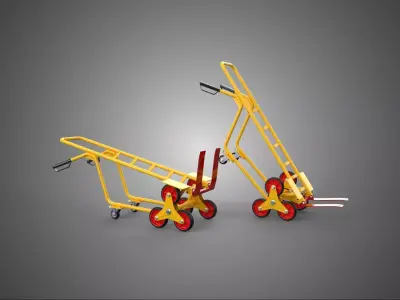 YELLOW FOLDING FORK STAIR CLIMBER HAND TRUCK 6 WHEELS 2 CASTER 3D model